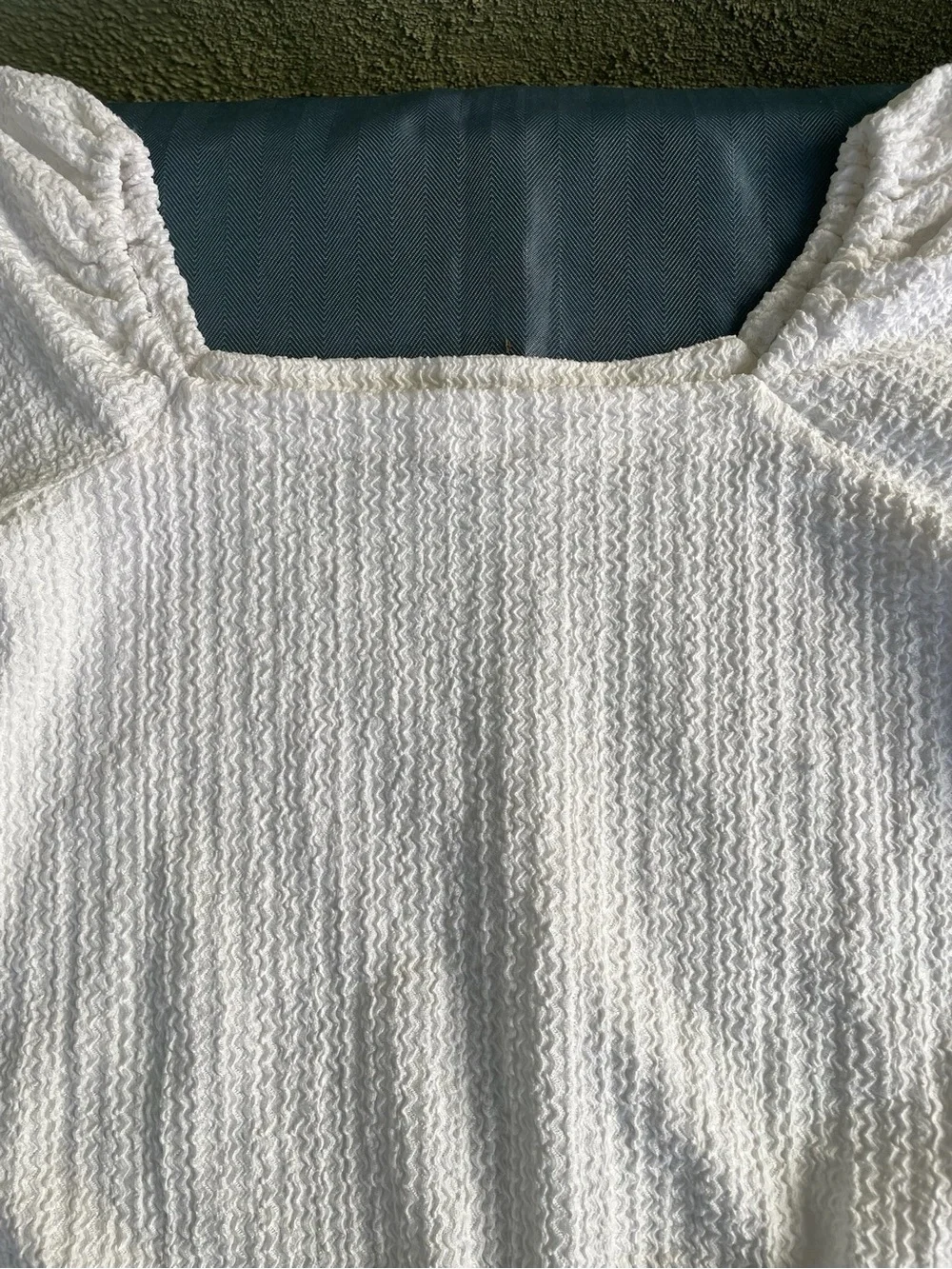 LOFT White Puff Sleeve Textured Square Neck Top XS